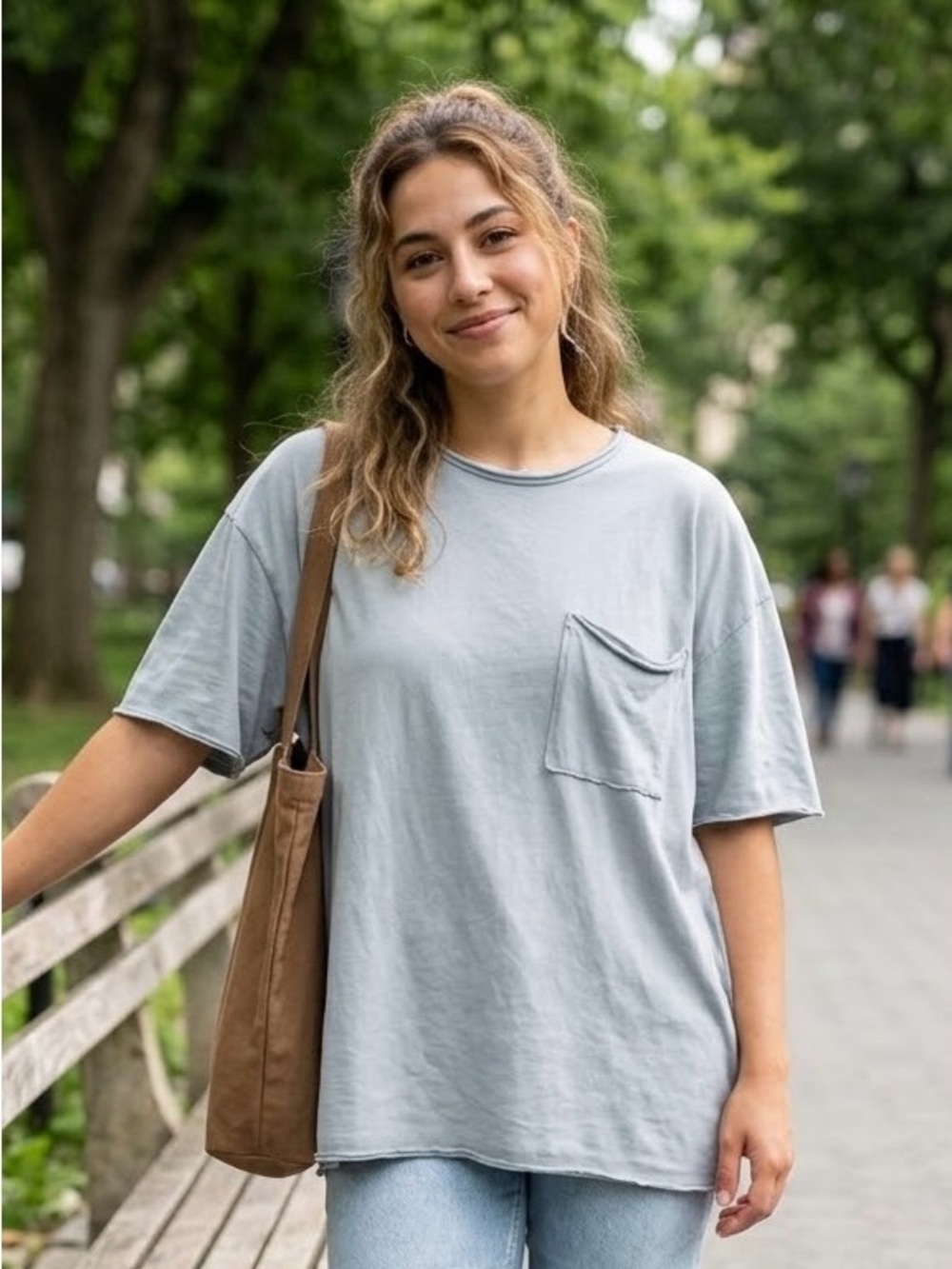 Zenana Outfitters Relaxed Pocket Tee in Light Blue